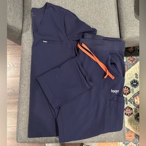 Lago Women’s Navy Scrub Set with Orange Drawstring